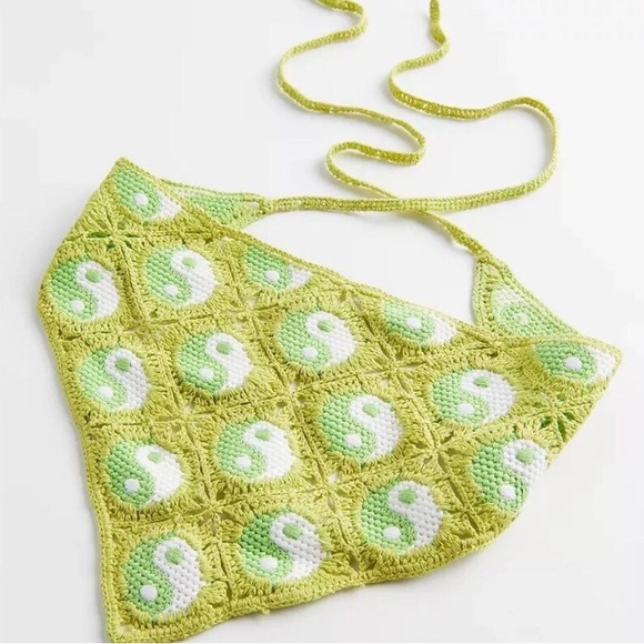 New🌟Free People-Green yin-yang crochet hair scarf - Picture 4 of 7